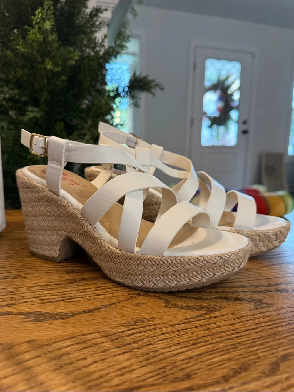 White Strappy Platform Wedge Sandals